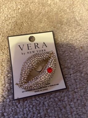 Crystal Lip Pin - Silver with Red Accent